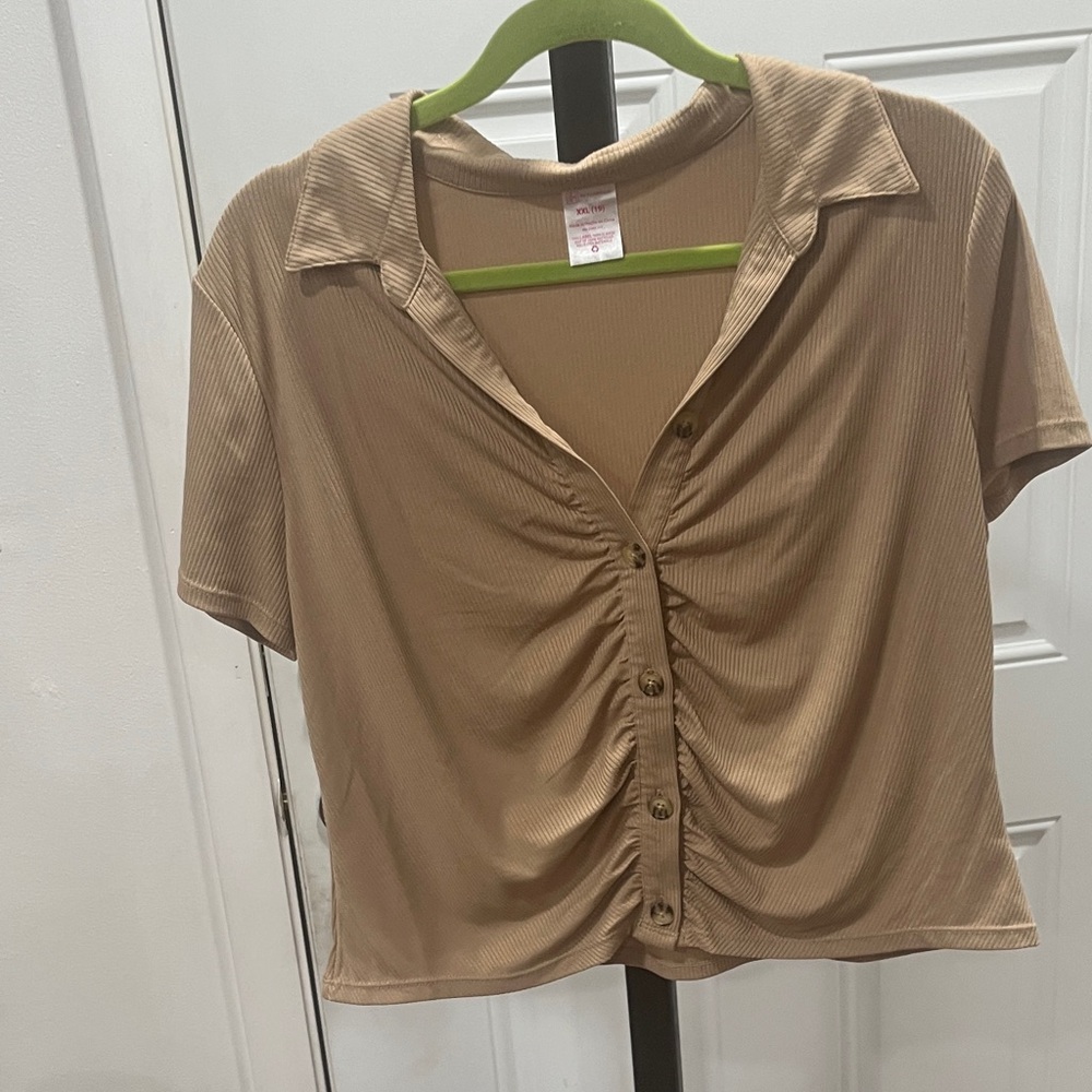 No Boundaries Light Brown Button-Up Women's Shirt